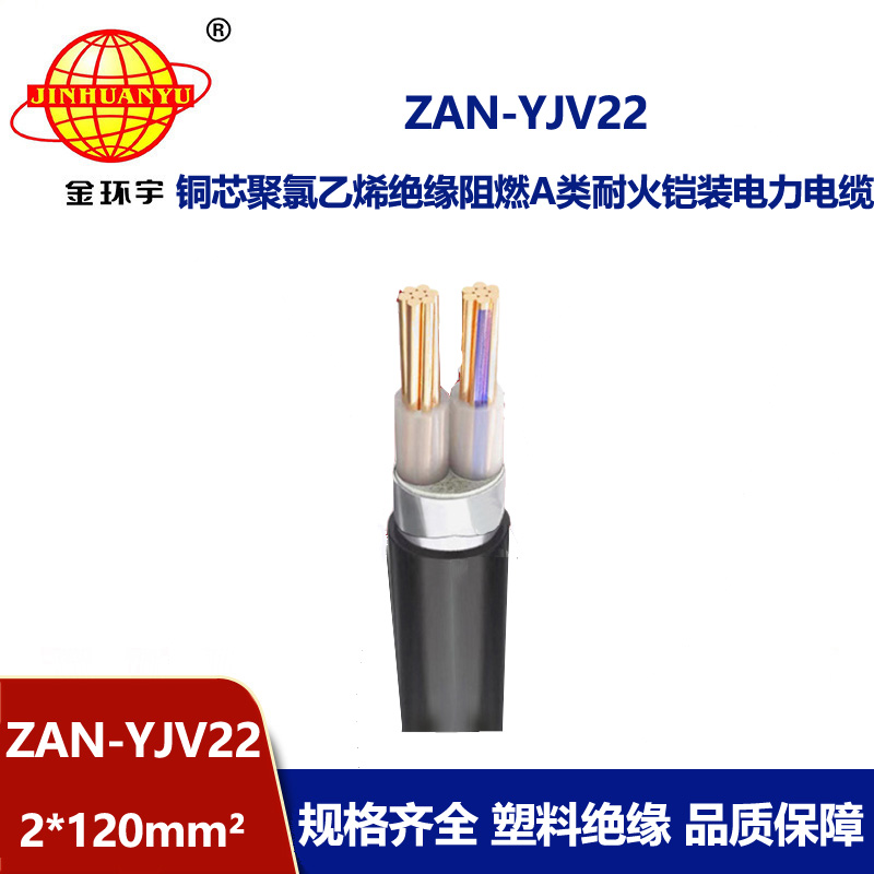 金環(huán)宇電線電纜 ZAN-YJV22-2X120平方 阻燃a級耐火銅芯鎧裝二芯電纜